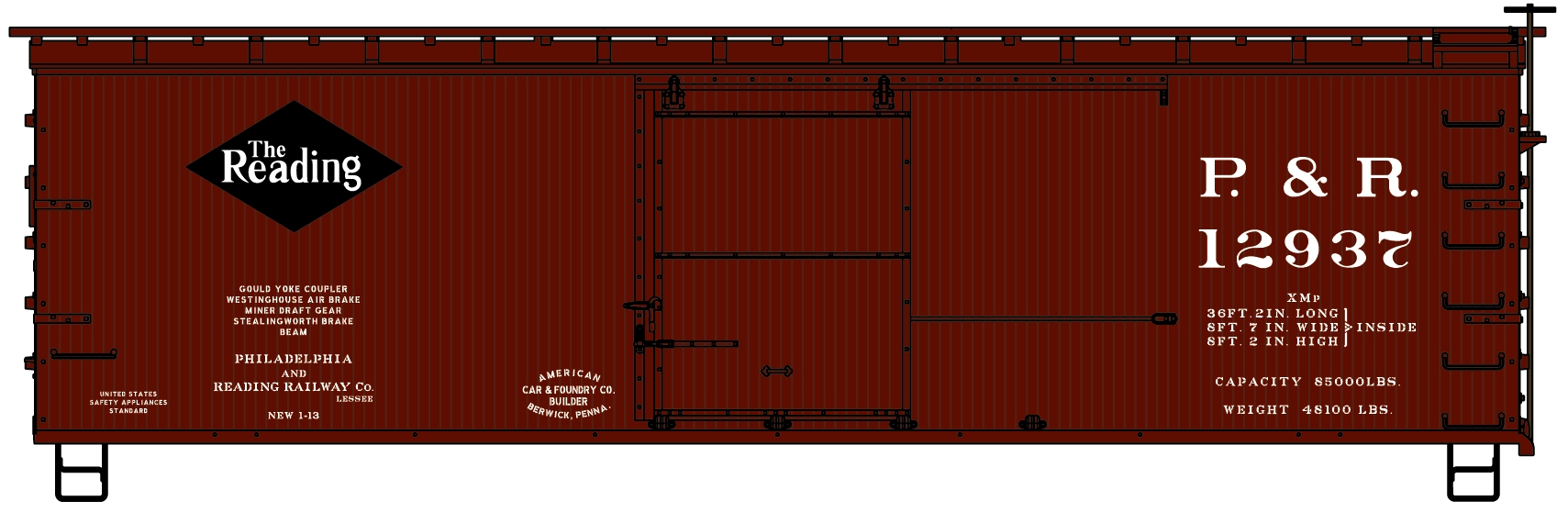 ACCURAIL HO 36' Double-Sheathed Wood Boxcar - Reading #12937 - Kit
