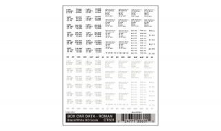 Obtisky "Box Car Data Roman Black/White HO Scale" - Krytý nákladní vůz